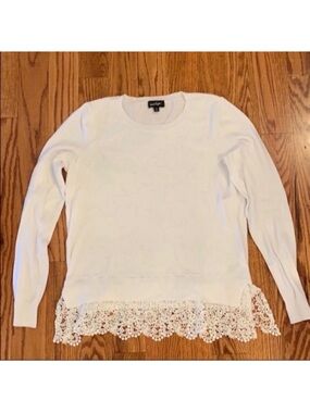 NWOT Lord and Taylor Lace Hem Sweater- White, Size Small